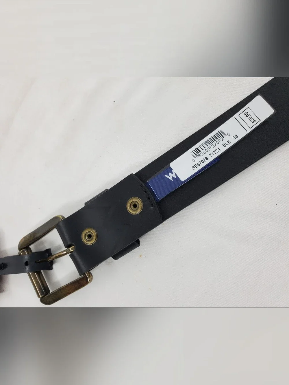 Men's Black Leather Belt with Brass Buckle